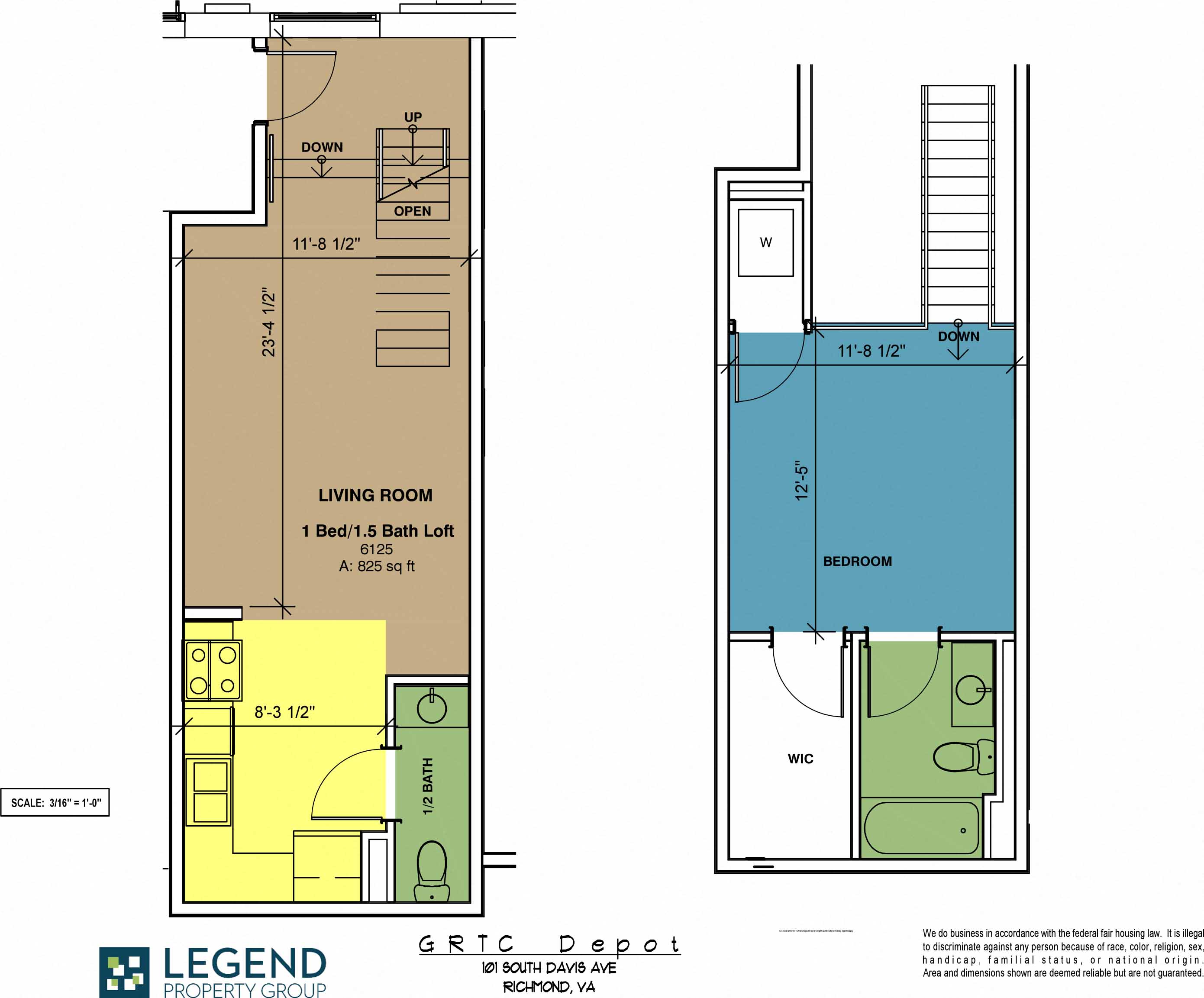 Floor plan for 1 bed, 1 bath, 1021 sqft